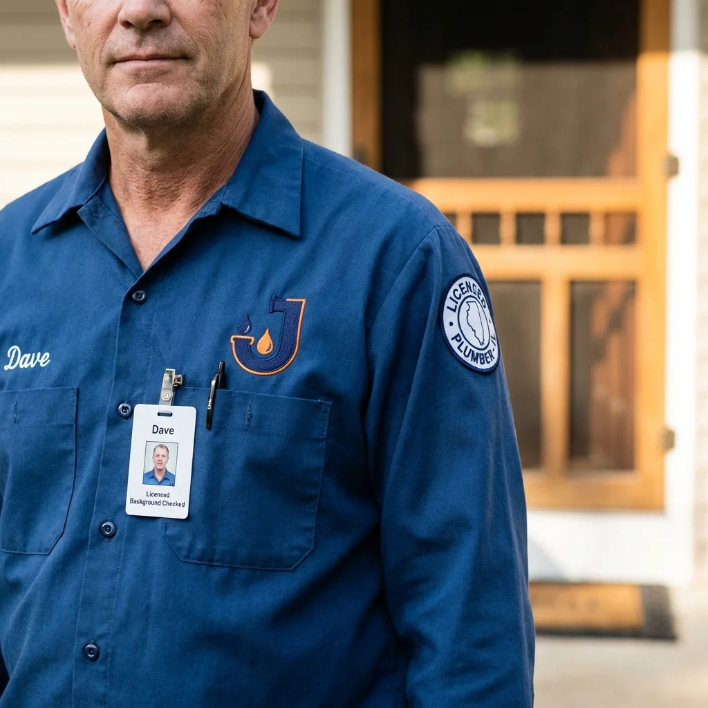 Licensed plumber showing ID badge in Verona, NJ
