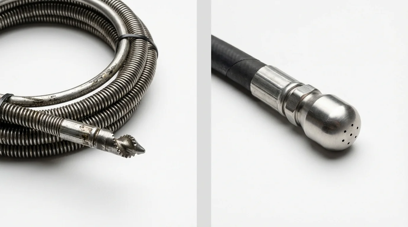 Drain snake cable and hydro jetting nozzle used for drain cleaning in Verona, NJ