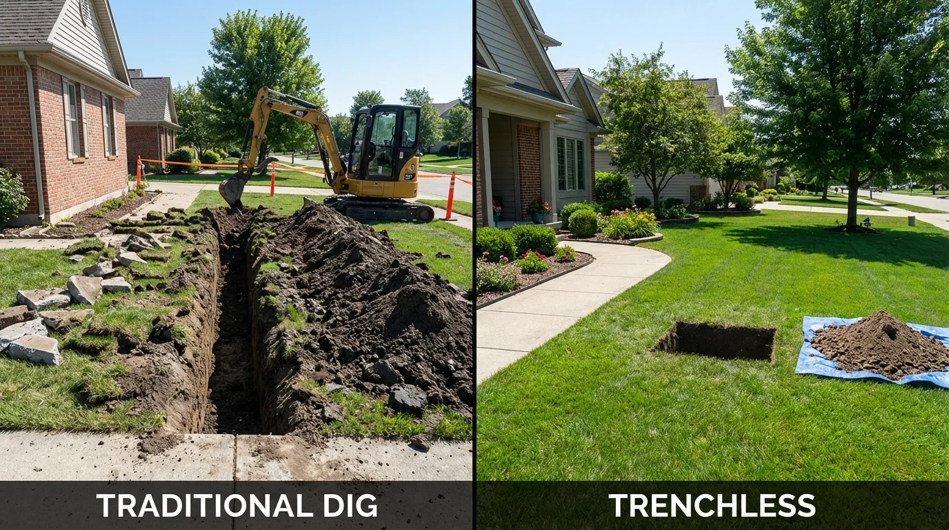Trenchless sewer repair with minimal yard damage versus traditional excavation in Verona, NJ